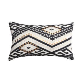 12 x 20 Rectangular Handwoven Jacquard Accent Lumbar Throw Pillow; Sequins; Geometric Design; White; Black