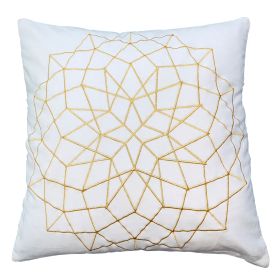 Hugo 20 x 20 Square Accent Throw Pillow; Embroidered Geometric Abstract Pattern; With Filler; White; Gold