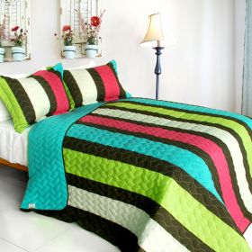 [My Way] 3PC Vermicelli-Quilted Patchwork Quilt Set (Full/Queen Size)