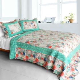 [Start My Youth] Cotton 3PC Vermicelli-Quilted Striped Patchwork Quilt Set (Full/Queen Size)