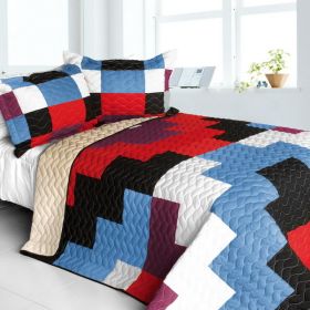 [Shinning] 3PC Vermicelli - Quilted Patchwork Quilt Set (Full/Queen Size)