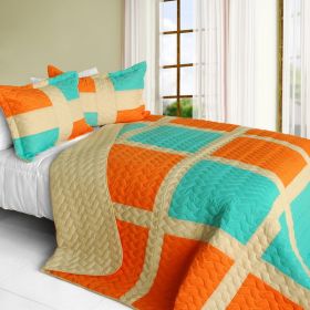 [Enjoy Sunshine] 3PC Vermicelli-Quilted Patchwork Quilt Set (Full/Queen Size)