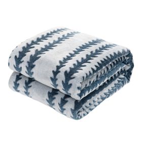 Back Printing Shaved Flannel Plush Blanket; Blue Stripe Blanket for Bed or Sofa; 80&quot; x 90&quot; ( Set of 2)