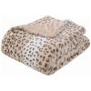 Printed Faux Rabbit Fur Throw; Lightweight Plush Cozy Soft Blanket; 50&quot; x 60&quot;; Sand Leopard