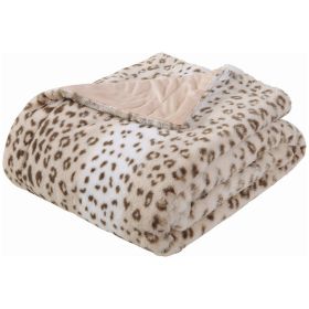 Printed Faux Rabbit Fur Throw; Lightweight Plush Cozy Soft Blanket; 50&quot; x 60&quot;; Sand Leopard