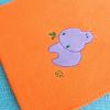 [Purple Hippo - Orange] Embroidered Applique Coral Fleece Baby Throw Blanket (29.5 by 39.4 inches)