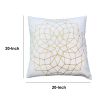 Hugo 20 x 20 Square Accent Throw Pillow; Embroidered Geometric Abstract Pattern; With Filler; White; Gold