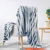 Back Printing Shaved Flannel Plush Blanket; Blue Stripe Blanket for Bed or Sofa; 80&quot; x 90&quot; ( Set of 2)