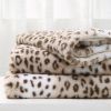 Printed Faux Rabbit Fur Throw; Lightweight Plush Cozy Soft Blanket; 50&quot; x 60&quot;; Sand Leopard