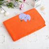 [Purple Hippo - Orange] Embroidered Applique Coral Fleece Baby Throw Blanket (29.5 by 39.4 inches)