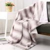 Printed Faux Rabbit Fur Throw; Lightweight Plush Cozy Soft Blanket; 50&quot; x 60&quot;; Coffee Stripe