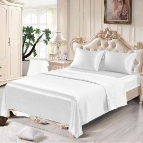 4 Pcs Smooth Satin Silk Sheet Set Deep Pocket Bed Sheet Wrinkle Fade Resistant (Color: White, size: Twin)