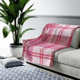 Accent Throw Blankets, Pink And White Plaid Style Velveteen Plush Blanket (size: 60" âˆšÃ³ 80")