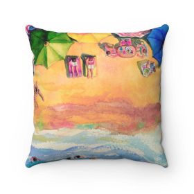 Colorful Day at the Beach Square Pillow - 4 Sizes (size: 16" x 16")