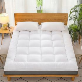 Mattress Topper Pad Quilted Mattress Cover Bed Protector King Queen Full Twin Size (Color: White, size: QUEEN)